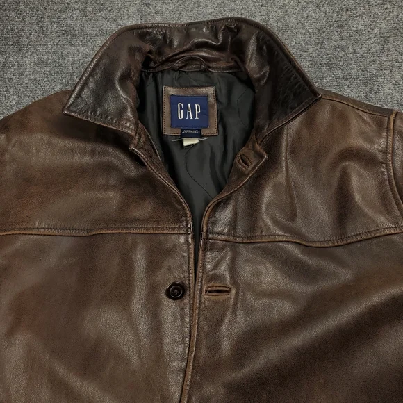 Vintage Y2K Gap 90s Leather Jacket Car Coat Mens Medium Distressed